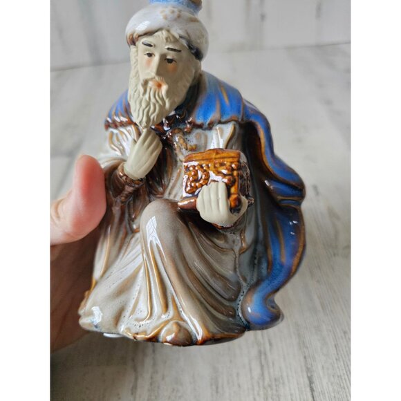 Ceramic Wiseman Nativity blue Xmas religious decor large - Picture 7 of 7